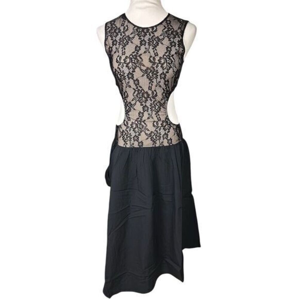 NWT WeWoreWhat Women's Black Cut Out Asymmetrical Midi Dress‎ Size M Lace